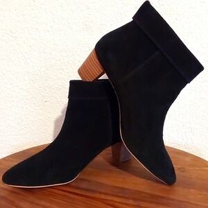 Lucky Brand Zaprika Black Suede Slip on HEEL Booties Neutral Boots Trendy Sz.7.5